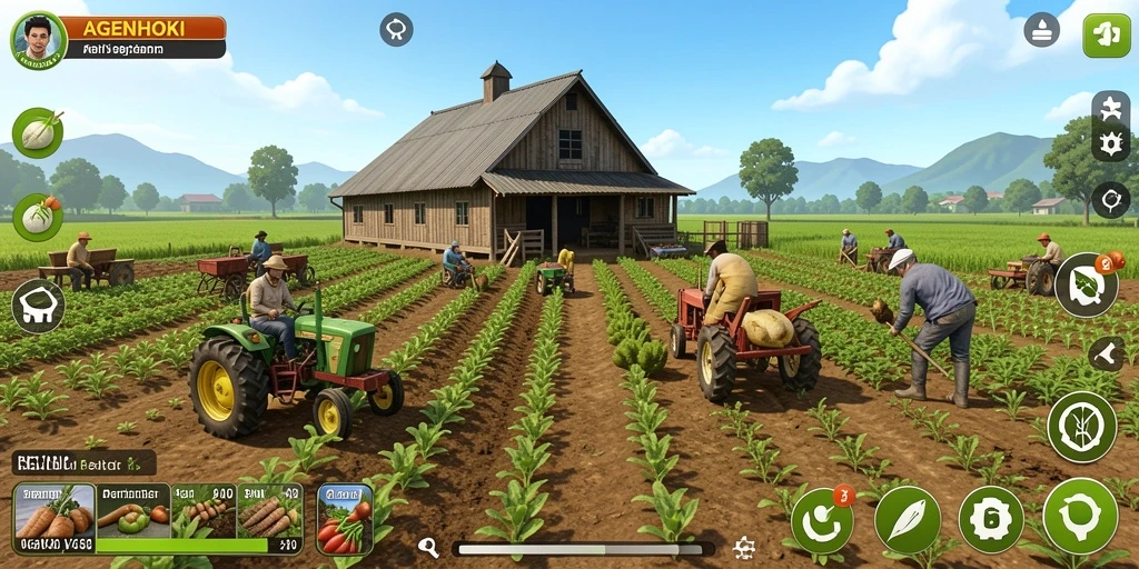 Tampilan gameplay AGENHOKI dengan lahan pertanian yang subur