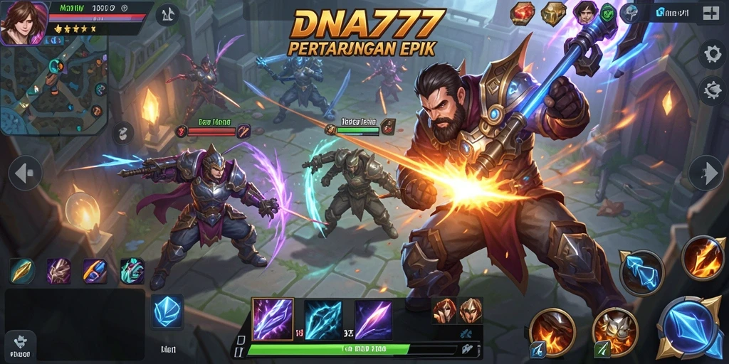 Tampilan aksi seru dalam permainan MOBA DNA777.