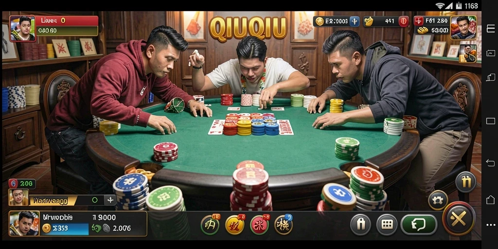 Screenshot gameplay QiuQiu FB168 yang menampilkan aksi kartu.