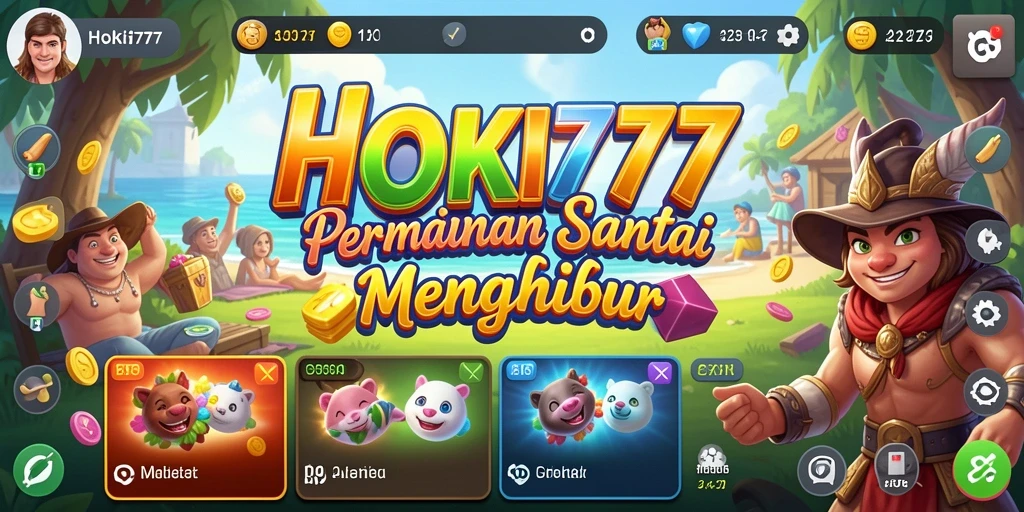 Tampilan gameplay HOKI777 yang ceria dan menggembirakan.