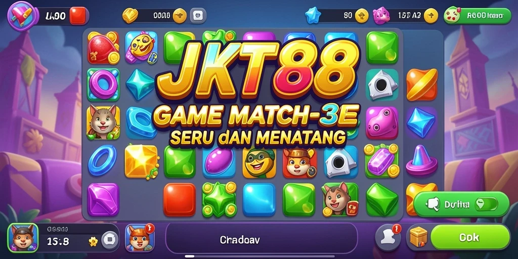 Tangkapan layar menunjukkan gameplay seru di JKT88 dengan elemen Match-3.
