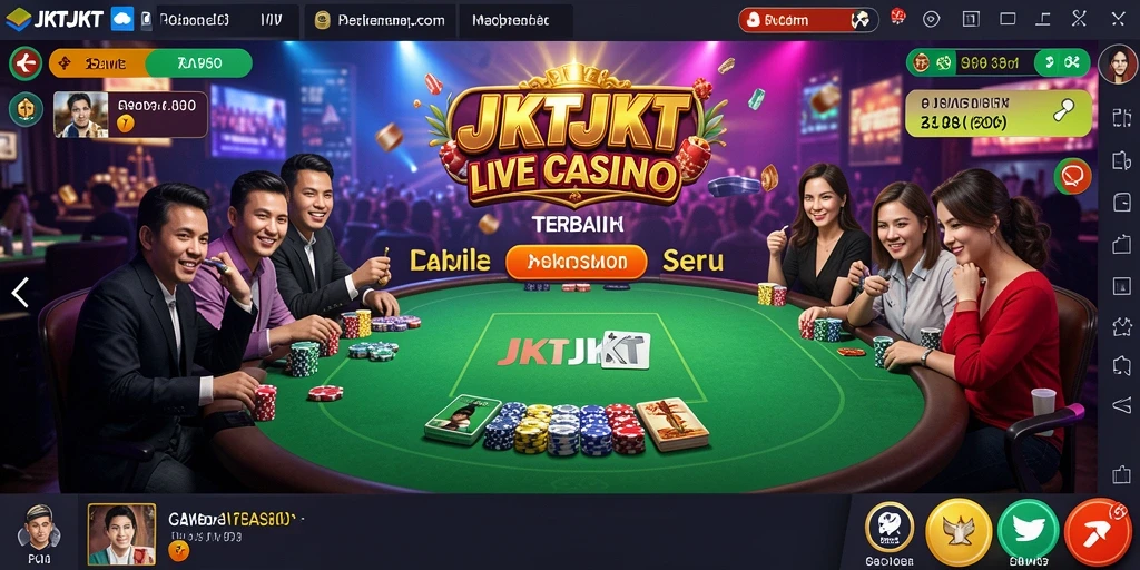 Screenshot gameplay menunjukkan dealer live berinteraksi dengan pemain di <strong>JKTJKT</strong>.