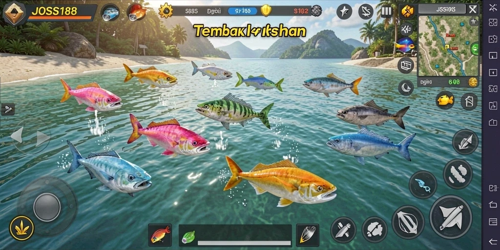 Screenshot gameplay JOSS188 menampilkan aksi seru saat menembak ikan.