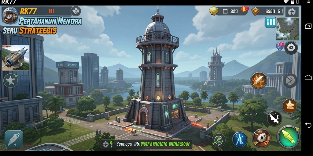 Tampilan gameplay menarik dengan strategi menara yang intens.