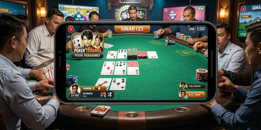 Tampilan gameplay intens di SINAR123 dengan pemain poker dan taruhan.